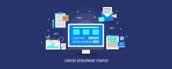 Content Development Strategy Buntes Banner — Stockvektor