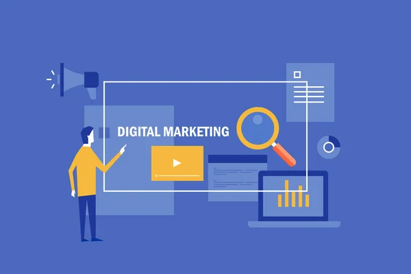 Banner Colorato Marketing Digitale — Vettoriale Stock