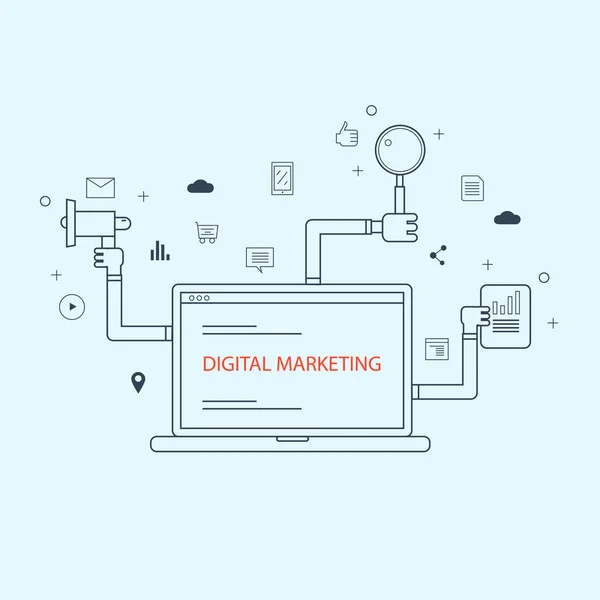 Concetto Linea Marketing Digitale — Vettoriale Stock
