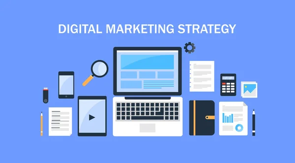 Estratégia Marketing Digital Banner Colorido — Vetor de Stock