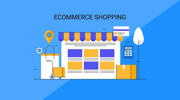 Commerce Shopping Banner Colorato — Vettoriale Stock