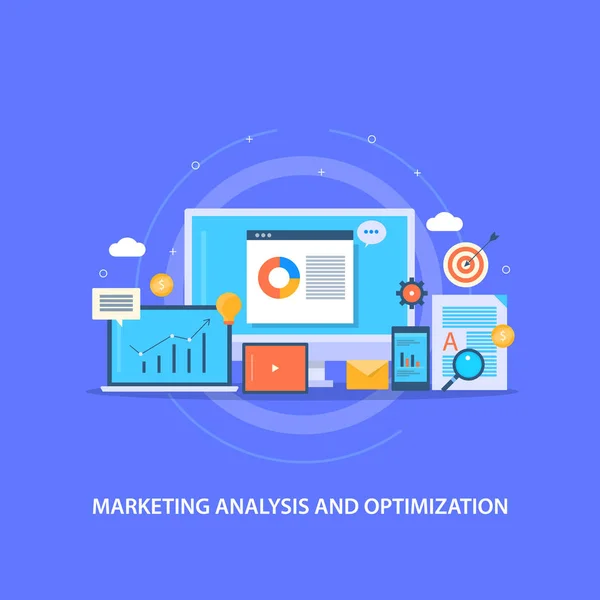 Optimización Análisis Marketing Banner Colorido — Vector de stock