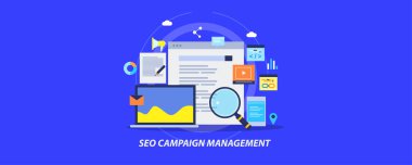 SEO kampanya yönetimi renkli afiş