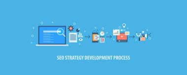 SEO strateji geliştirme renkli afiş