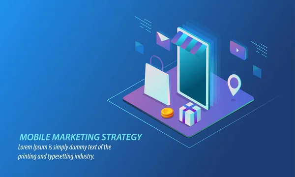 Mobiele Marketing Strategie Kleurrijke Banner — Stockvector
