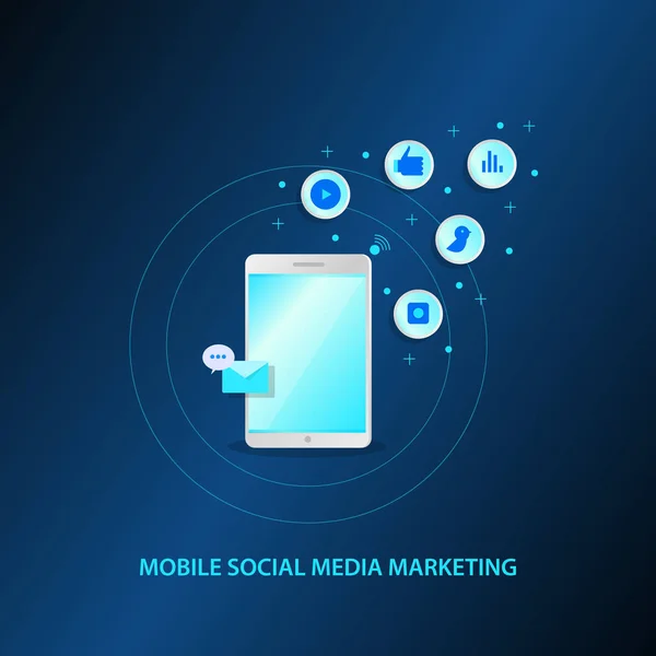 Bannière Colorée Marketing Médias Sociaux Mobiles — Image vectorielle