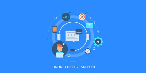 Online Chat Live Ondersteuning Kleurrijke Banner — Stockvector