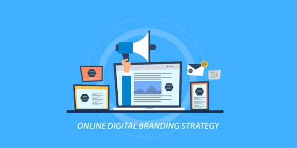 Online Digital Branding Strategie Kleurrijke Banner — Stockvector