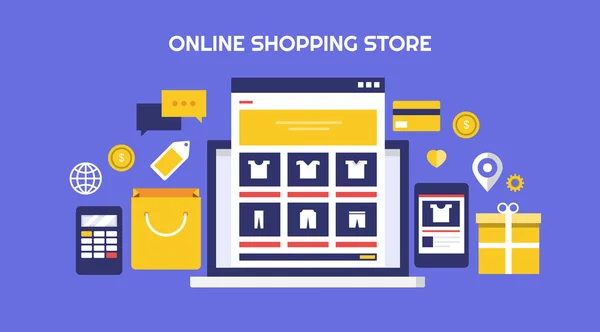 Online Shopping Winkel Kleurrijke Banner — Stockvector