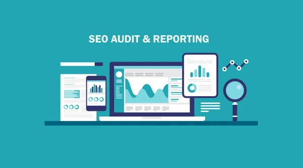 Seo Auditoria Relatando Banner Colorido — Vetor de Stock