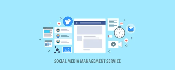 Κοινωνικών Μέσων Μαζικής Ενημέρωσης Διαχείριση Υπηρεσίας Πολύχρωμο Πανό — Διανυσματικό Αρχείο