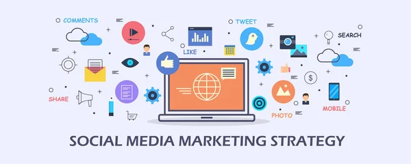 Social Media Marketing Strategie Buntes Banner — Stockvektor