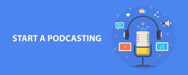 Comece Podcasting Bandeira Colorida — Vetor de Stock