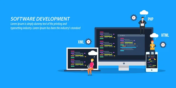 Software Ontwikkeling Kleurrijke Banner — Stockvector