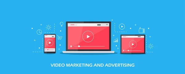 Wideo Marketingu Kolorowy Banner Reklamowy — Wektor stockowy