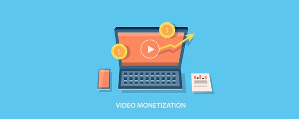 Monetização Vídeo Banner Colorido — Vetor de Stock