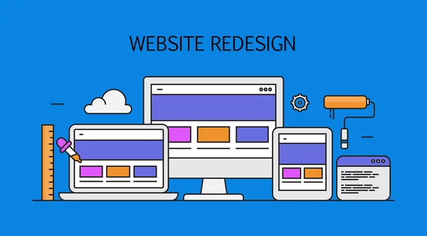 Site Redesenhar Banner Colorido — Vetor de Stock