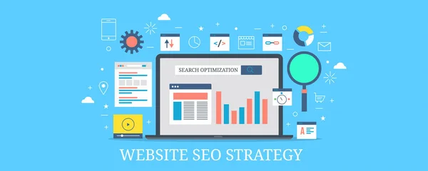 Sitio Web Seo Estrategia Banner Colorido — Vector de stock