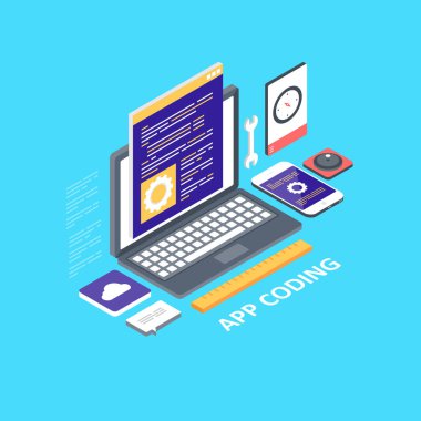 App kodlama renkli afiş, vektör