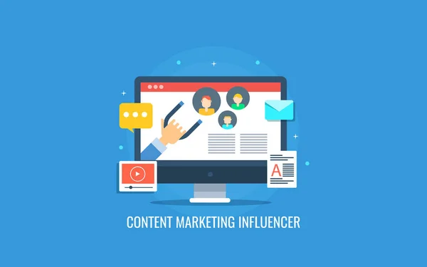 Marketing Contenidos Influencer Banner Colorido — Archivo Imágenes Vectoriales