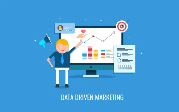 Data Driven Marketing Banner Colorido — Vetor de Stock