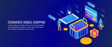 E-ticaret mobil alışveriş renkli afiş