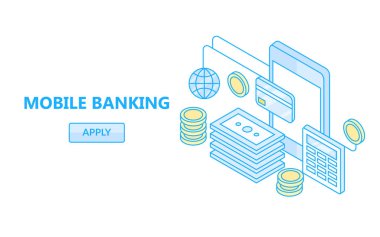 Mobil Bankacılık izometrik renkli afiş