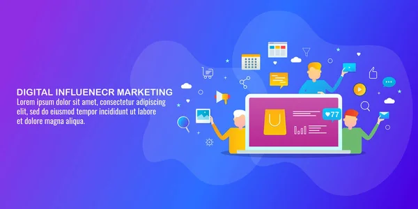 Цветной Баннер Digital Influencer Marketing — стоковый вектор