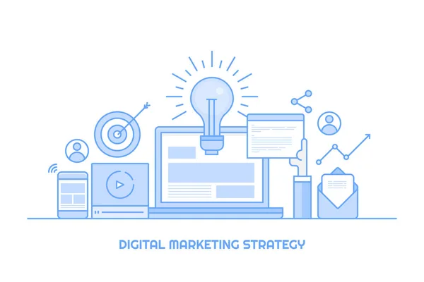 Digital Marketing Strategie Kleurrijke Banner — Stockvector