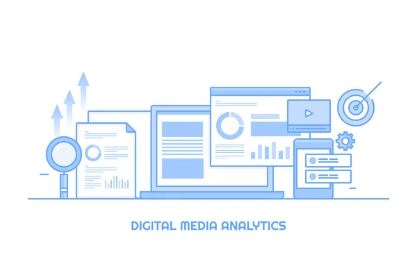 Digitale Media Analytics Kleurrijke Banner — Stockvector
