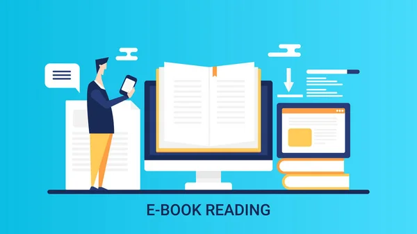 Lectura Libros Electrónicos Banner Colorido — Vector de stock