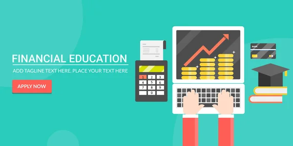 Educación Financiera Banner Colorido — Vector de stock