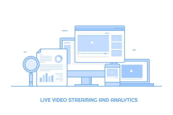 Analítica Streaming Vídeo Vivo Banner Colorido — Vector de stock