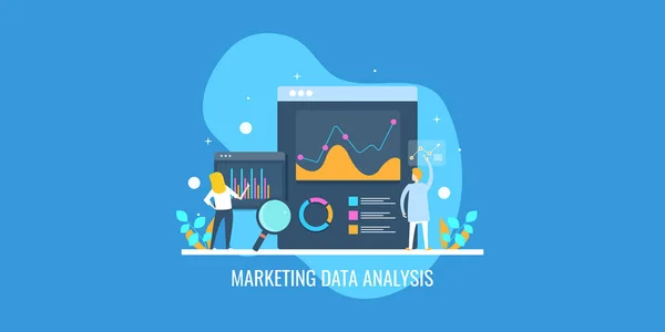 Análisis Datos Marketing Banner Colorido — Vector de stock