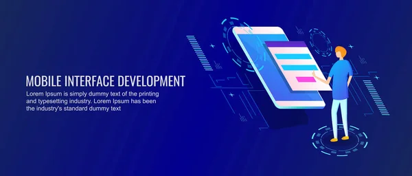 Mobiili Käyttöliittymä Kehittäminen Värikäs Banneri — vektorikuva