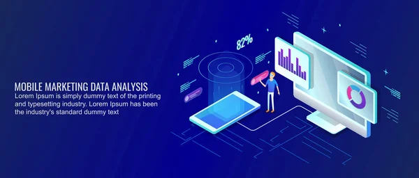 Analyse Données Marketing Mobile Bannière Colorée — Image vectorielle