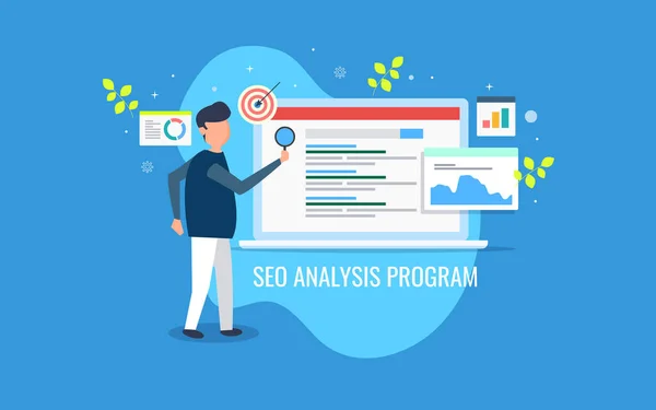 Programma Analisi Seo Banner Colorato — Vettoriale Stock