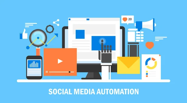 Sociala Medier Automation Färgglada Banner — Stock vektor