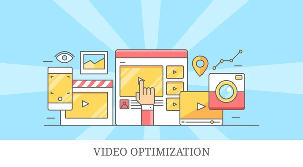 Optimización Vídeo Banner Colorido — Vector de stock