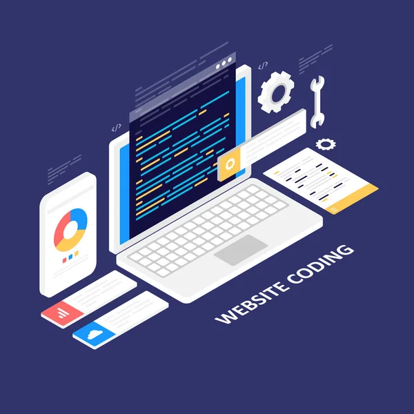 カラフルなコーディングのウェブサイトのバナー — ストックベクタ