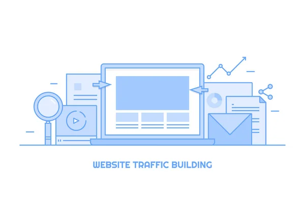 Sito Web Traffico Edificio Banner Colorato — Vettoriale Stock