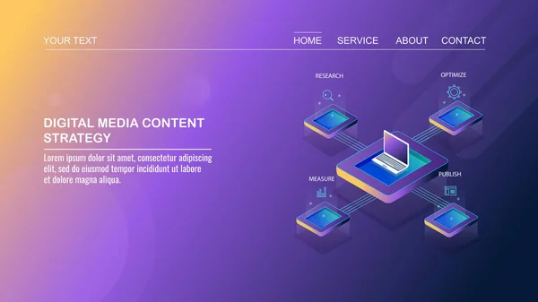 Digital Media Content Strategy Banner Colorato — Vettoriale Stock