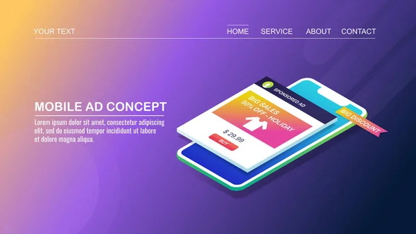 Mobiles Anzeigenkonzept Buntes Banner — Stockvektor