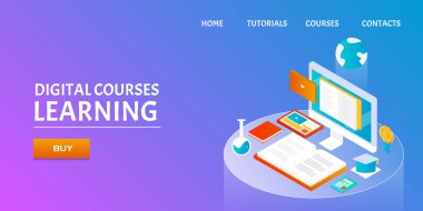 Online dijital kursları renkli afiş