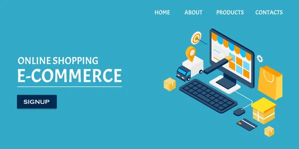 Online Ticaret Alışveriş Renkli Afiş — Stok Vektör