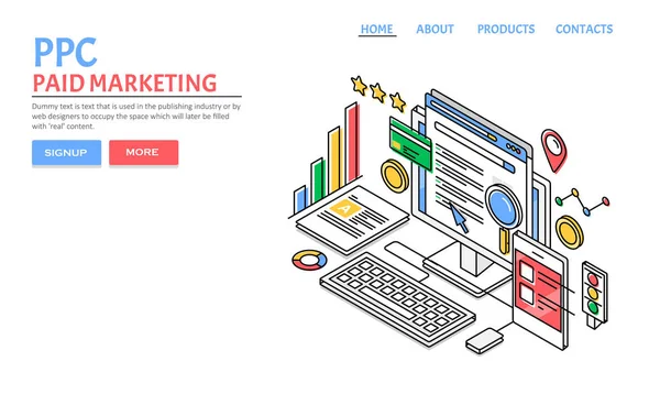 Ppc Pago Marketing Banner Colorido — Vetor de Stock