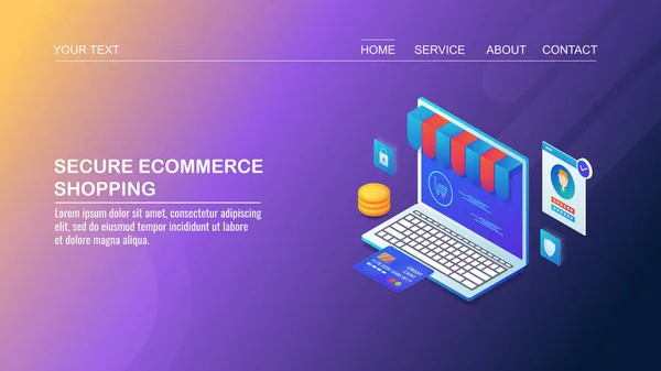 Secure Online Ecommerce Banner Berwarna Warni - Stok Vektor