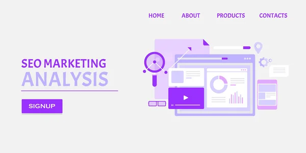 Seo Marketing Analyse Buntes Banner — Stockvektor