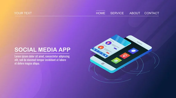 Bannière Colorée Application Médias Sociaux — Image vectorielle