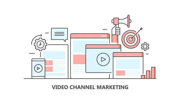 Bannière Colorée Marketing Canal Vidéo — Image vectorielle